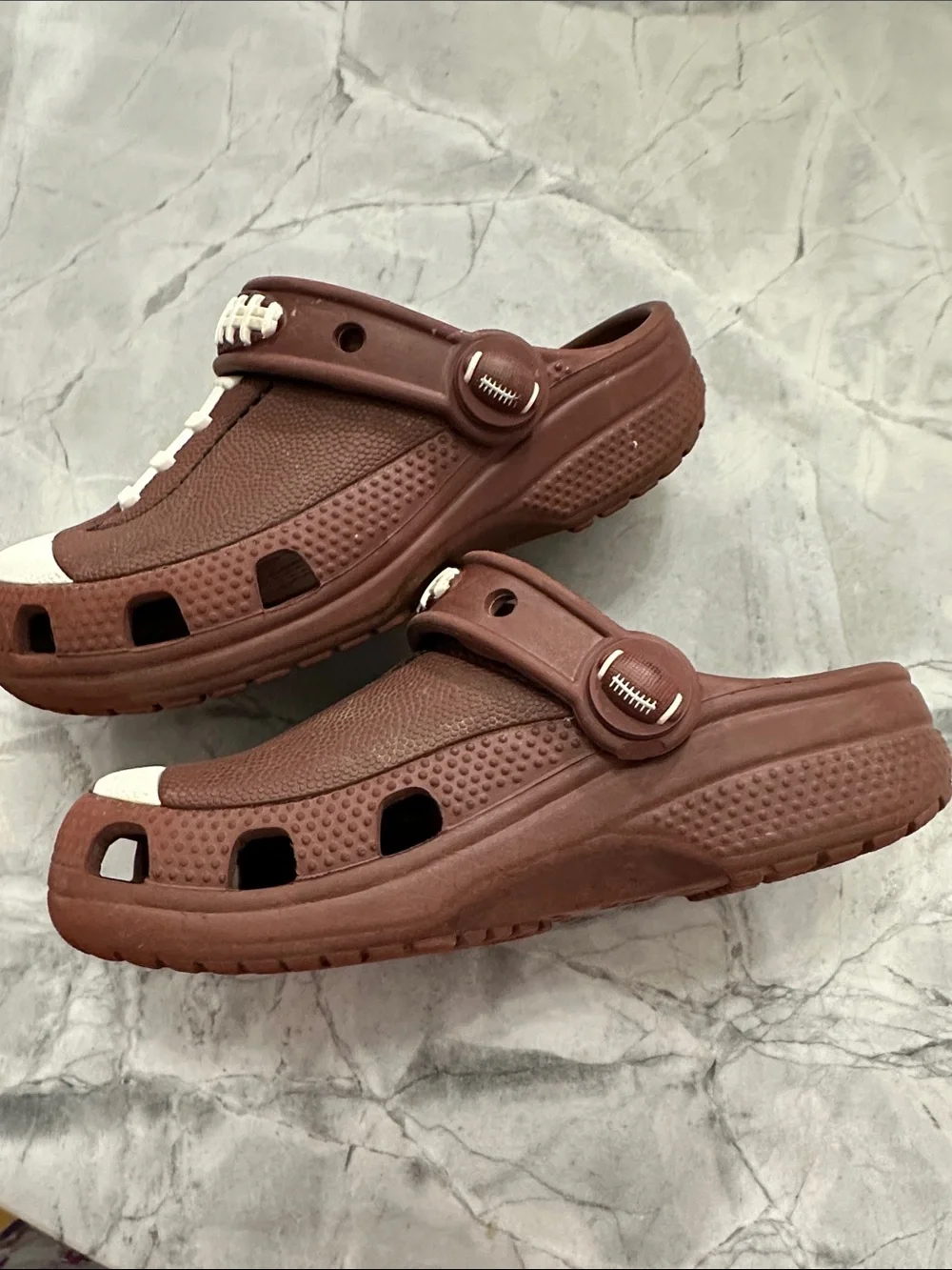 CROCS Kids Football Clog in Brown and White